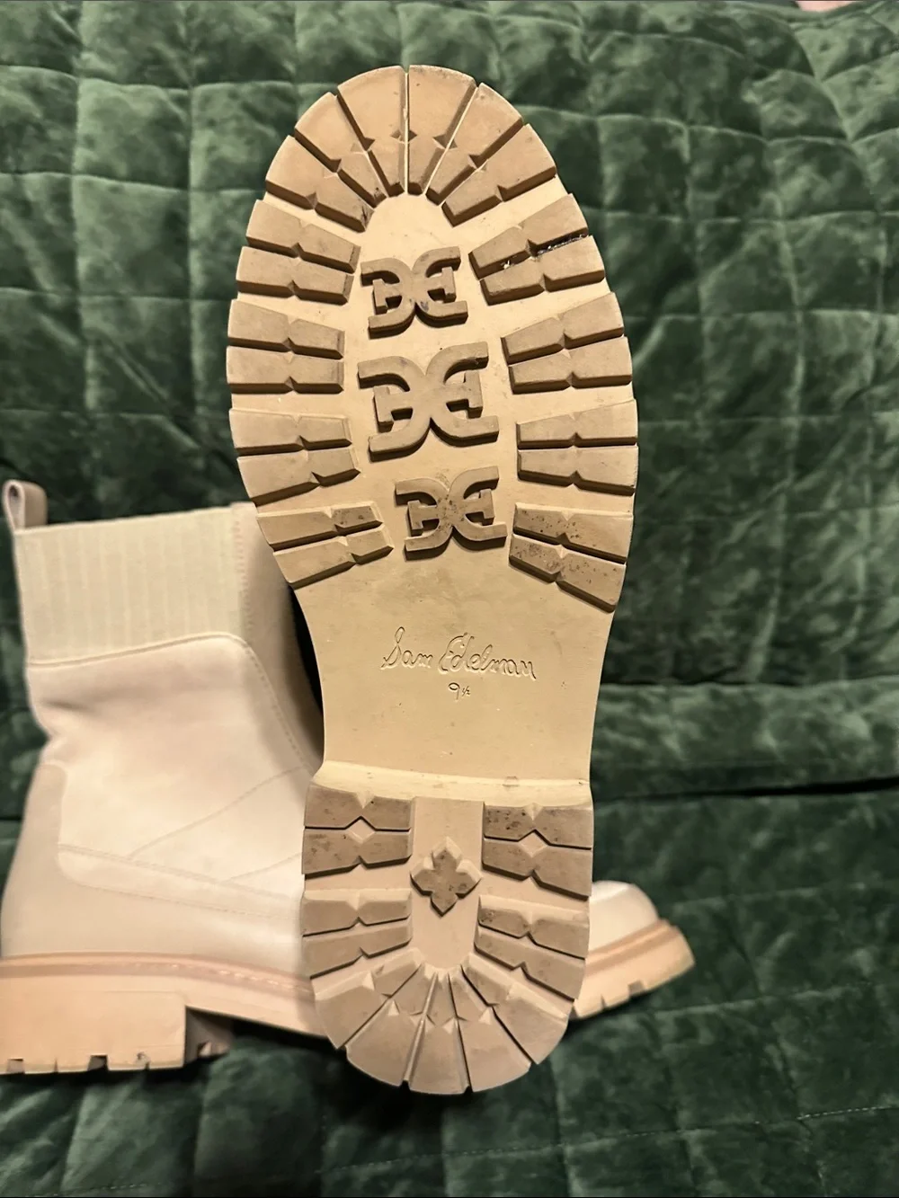 Sam Edelman Beige Front-Zip Chunky Sole Ankle Boots